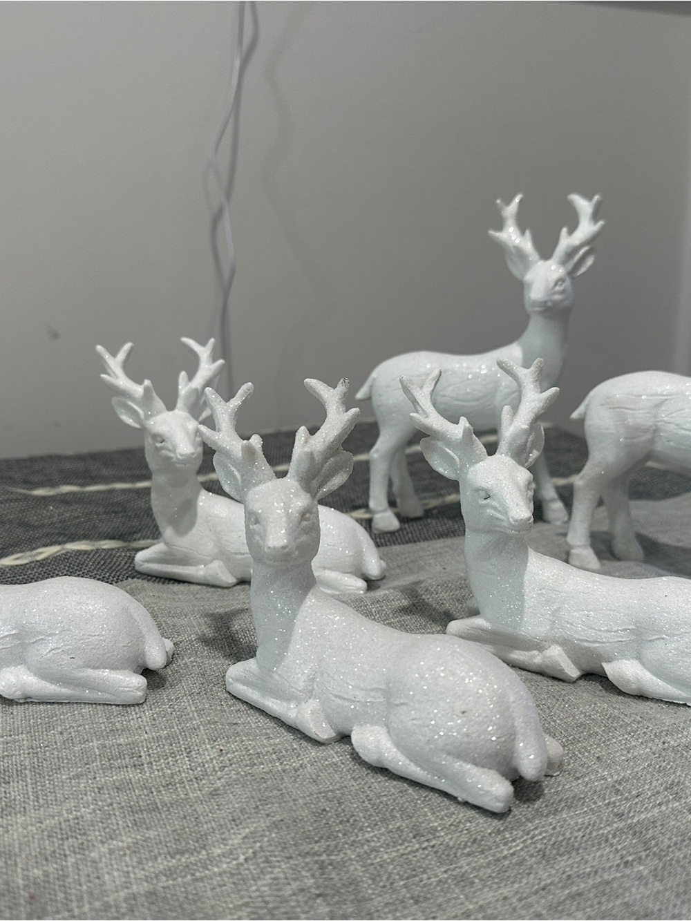 White Glitter Deer Figurine Set - Holiday Decor set of 6